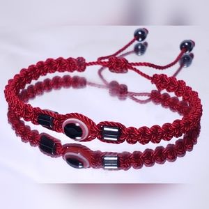 Hematite red string good luck bracelet, evil eye charm, braided red evileye, red
